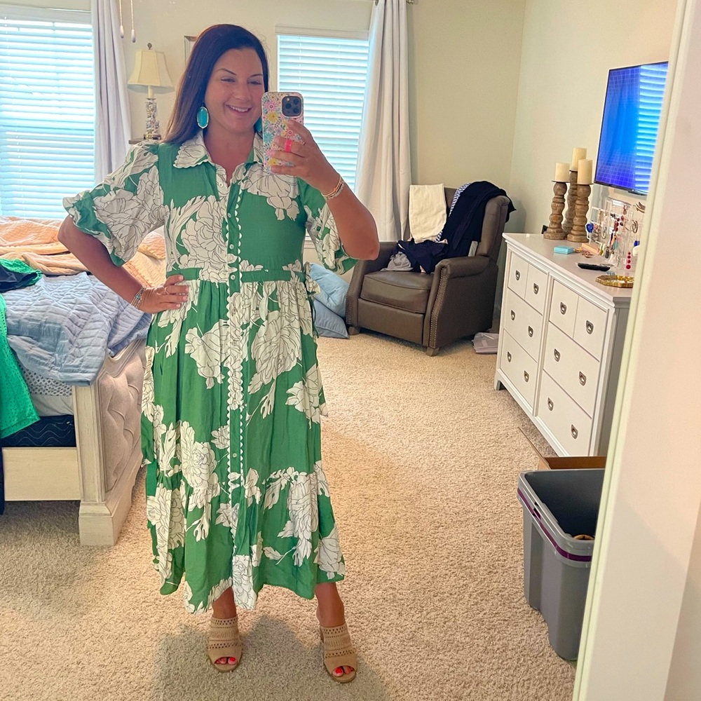 Entro Green and White Pleated Wrap Sundress
